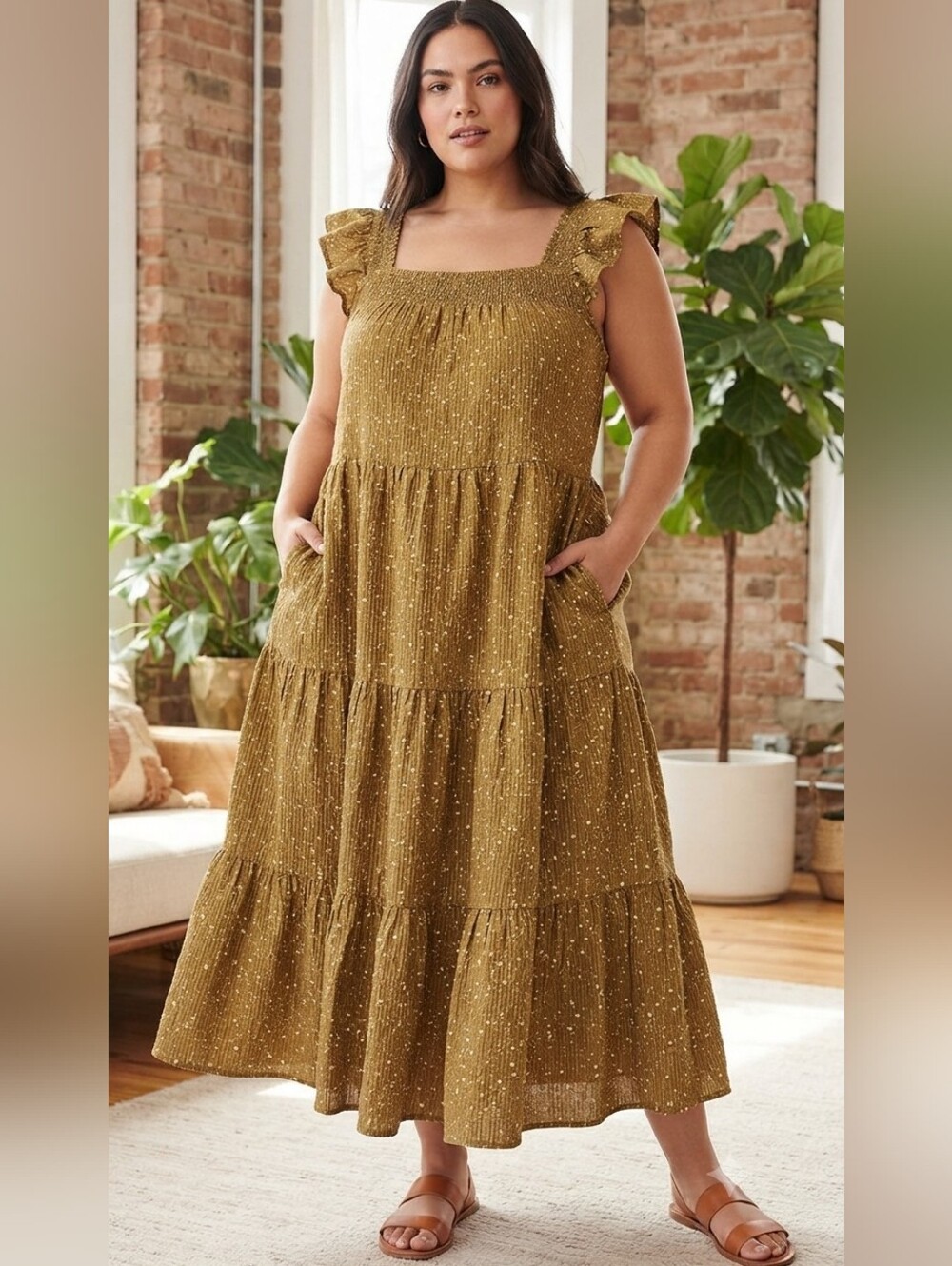 Madewell 3X Plus Size Green Floral Tiered Maxi Dress, 100% Cotton with Pockets